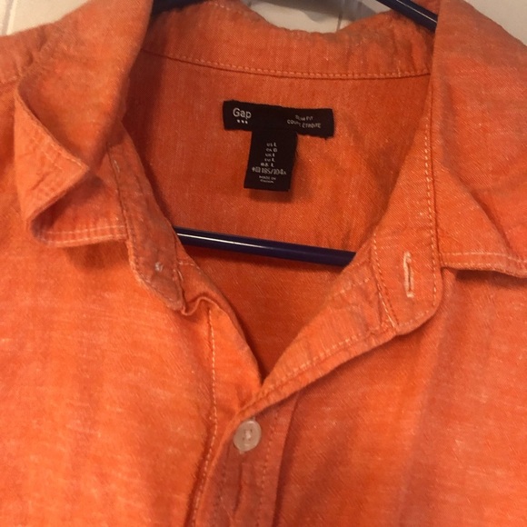 Gap Orange Long Sleeve Button-Up Shirt Large Cotton/Flax Blend - Picture 3 of 5